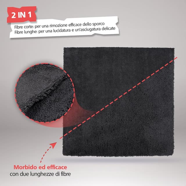 Detalle de SPRINGER ZX1500, set 2 panni doppia faccia in microfibra 40x40 cm 2-in-1 (lucidare e asciugare)