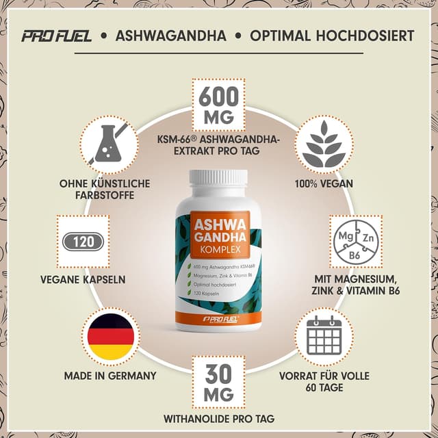 Detalle 2 de Ashwagandha Kapseln hochdosiert 120x 600 mg