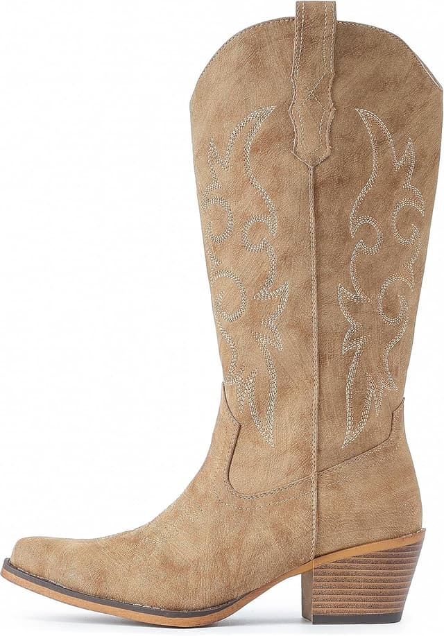 Detalle 2 de IUV Women’s Cowboy Boots Western Cowgirl Mid Calf Snip Toe with Chunky Heel