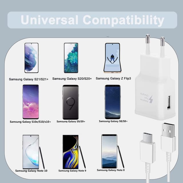 Detalle 1 de Caricabatterie USB per Samsung con cavo USB-C 1,5 m: compatibile S23/S22/S21/S20 e molti altri modelli
