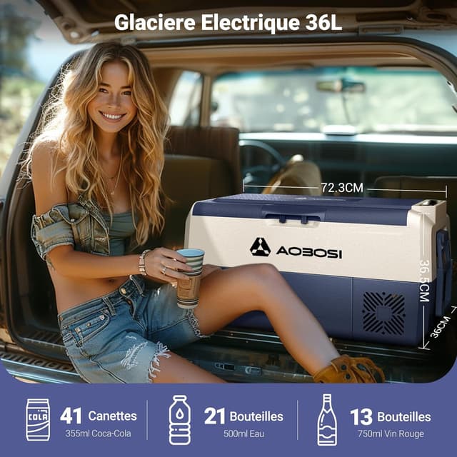 Detalle 2 de AAOBOSI Glaciere à compression 36 L électrique 12/24 V et 100–240 V (jusqu’à -20 °C à 20 °C) avec appli