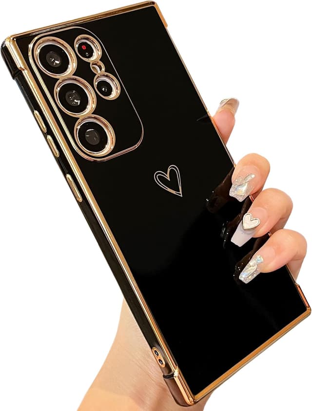 Detalle de ZTOFERA Handyhülle für Samsung Galaxy S22 Ultra 5G (6,8 Zoll) – Silikon-Schutzhülle mit Herzmuster, stoßfest, Schwarz