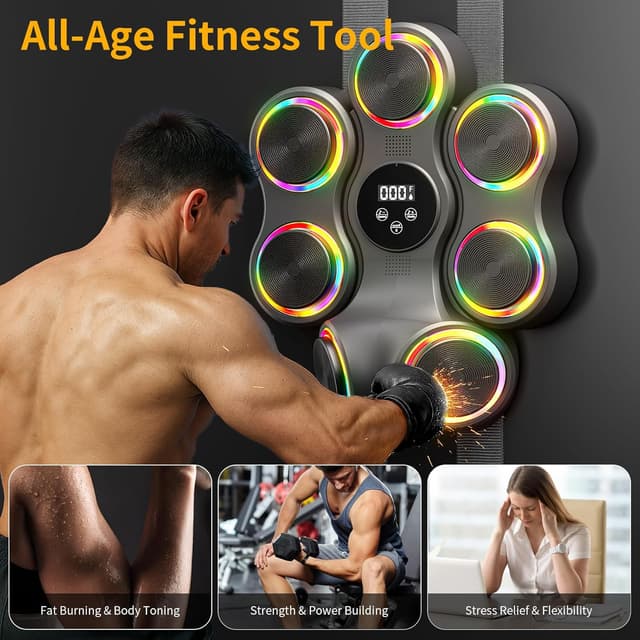 Thumbnail 6 de Macchina da boxe musicale con Bluetooth e luci LED, guantoni inclusi, attrezzatura per casa e palestra