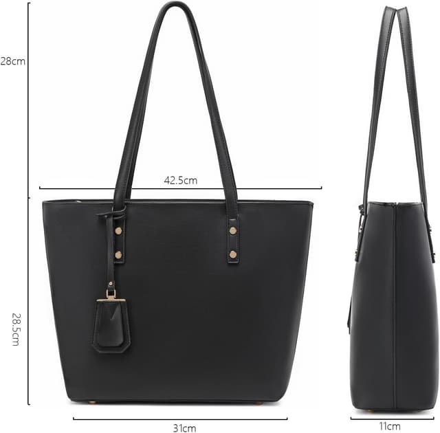 Detalle 2 de MORGLOVE women’s soft faux leather large tote bag with zip (A4-capable) – black