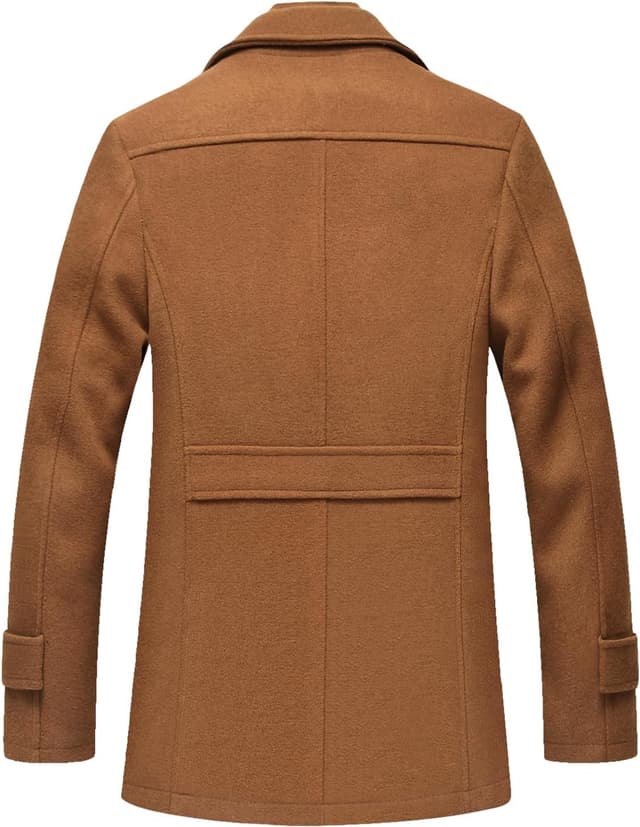 Detalle de INVACHI Men’s Wool Blend Trench Coat with Detachable Soft Scarf & High Stand Collar