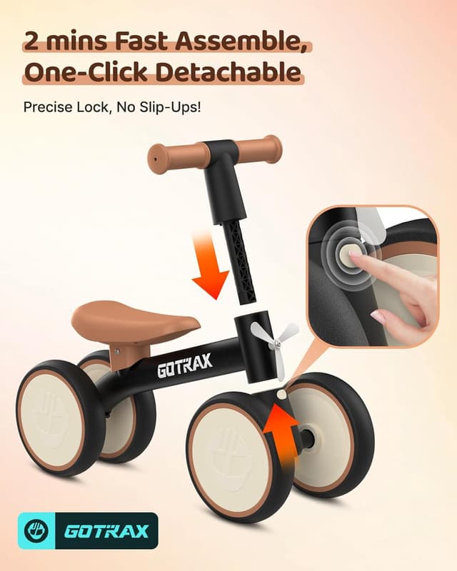 Detalle de Gotrax Baby Balance Bike (1–2 Years) with 7" Silent Wheels, Soft Seat & Quick 2-Min Assembly (Black)