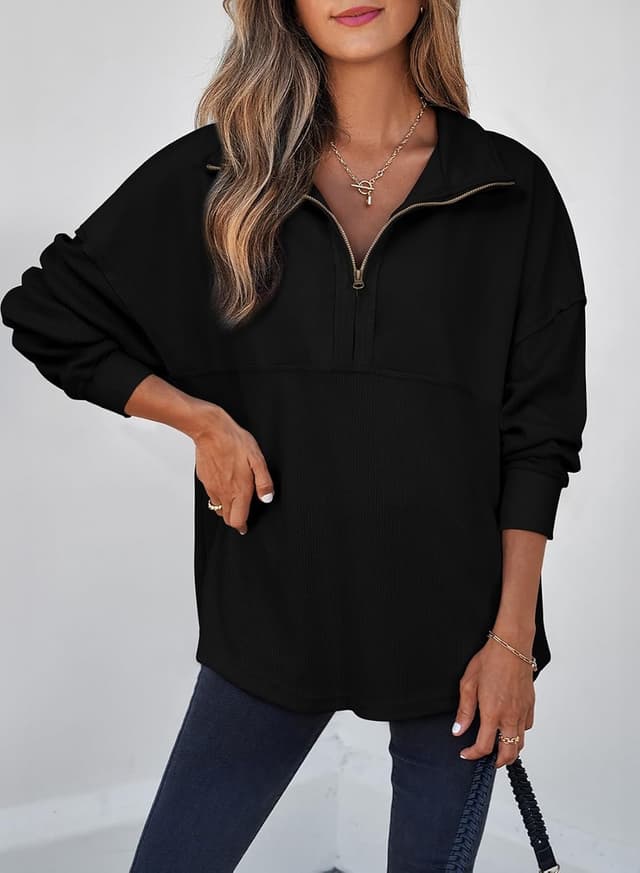 Detalle 2 de SHEWIN Women’s Waffle Knit Half-Zip Sweatshirt (Waffle Texture Pullover)