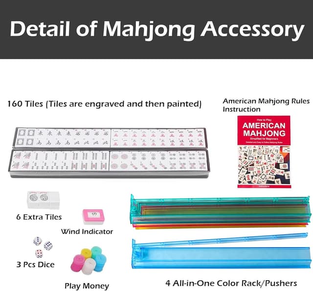 Detalle de GUSTARIA American Mahjong Game Set (166 Premium White Tiles) with All-in-One Color Racks & Carry Bag