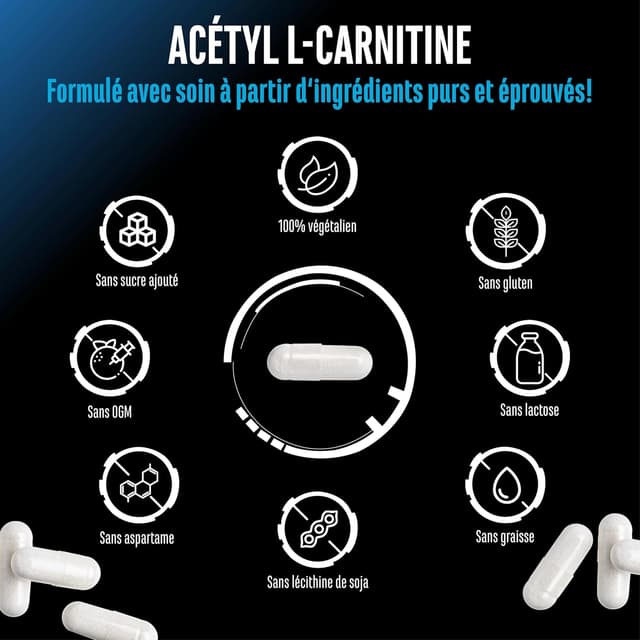 Detalle 2 de Acétyl-L-carnitine 3000 mg, 250 gélules véganes