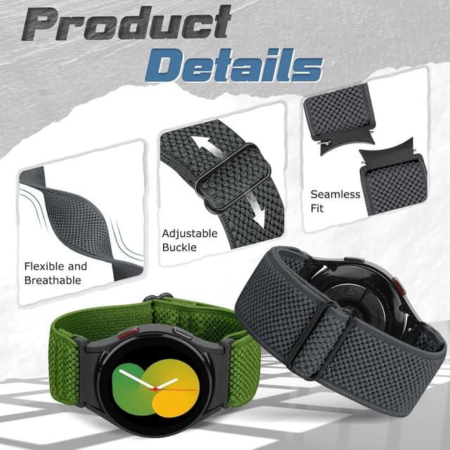 Detalle de Yunshare Elastic Watch Straps (Stretch Nylon Solo Loop) for Samsung Galaxy Watch 7/6/5/4
