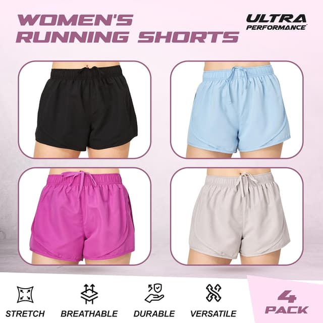 Detalle de Ultra Performance Women’s Running Shorts 4-Pack with Brief Liner