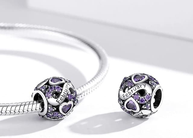Detalle de ShiYu 925 Sterling Silber Geburtsstein Charms Anhänger (Februar) für Pandora-Armbänder