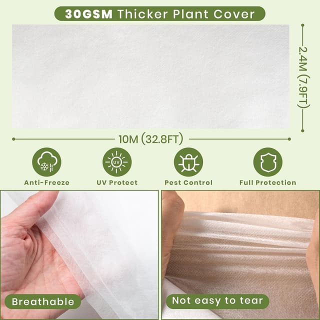 Detalle 2 de Velway 2.4x10m 30gsm Plant Fleece Frost Protection (Antifreeze Cover) for Winter Garden