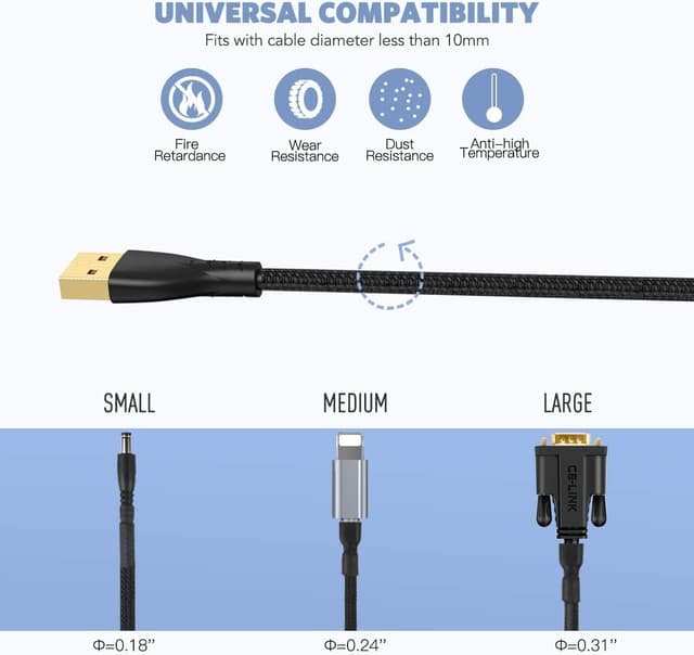 Detalle de AGPTEK 6 m Kabelschlauch (5–10 mm) mit selbstschließendem Kabelschutz und 6 Schrumpfschläuchen für Ladekabel