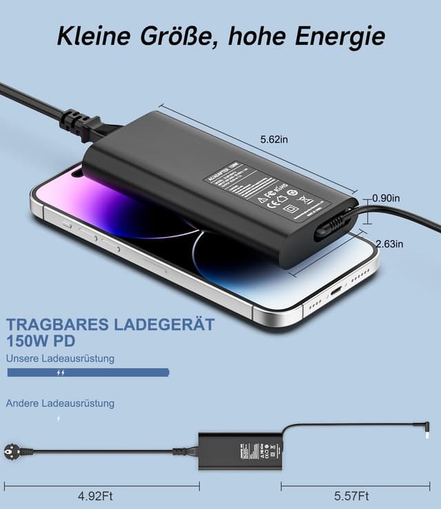 Thumbnail 6 de shefor 150W Laptop-Ladekabel Netzteil 19,5V 7,7A (4,5×3,0 mm, blau) kompatibel mit HP