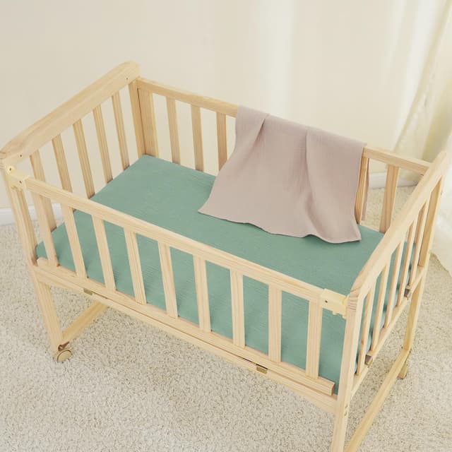 Detalle 2 de Baby Musselin Spannbettlaken 80x50 cm (2er-Set) – 100% Baumwolle für Kinderwagen & Babywiege