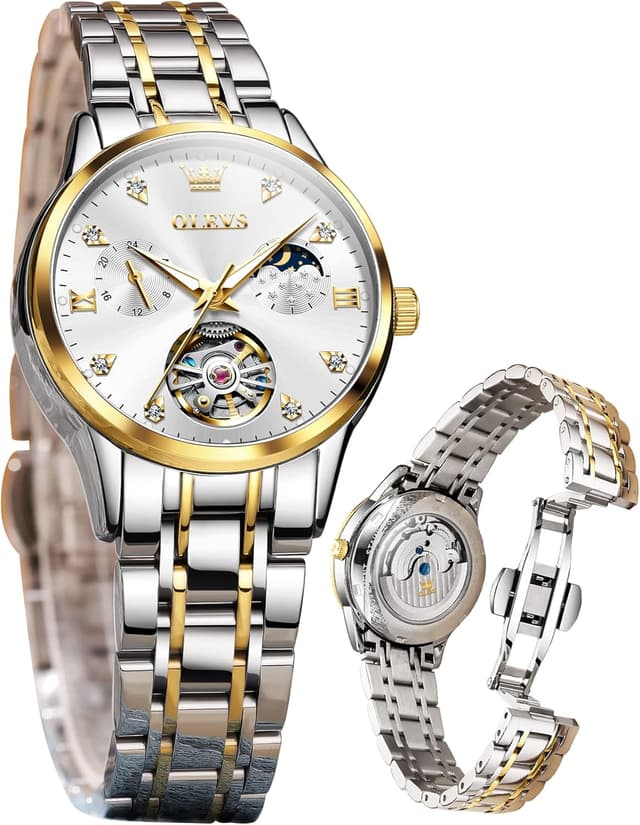 Thumbnail 6 de OLEVS Damenuhr Automatik Skelett Diamant Silber