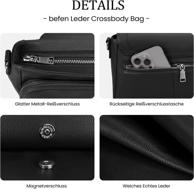 Detalle 2 de befen Echtleder Umhängetasche Damen Mittelgroß mit RFID-Blockierung und integrierter Brieftasche