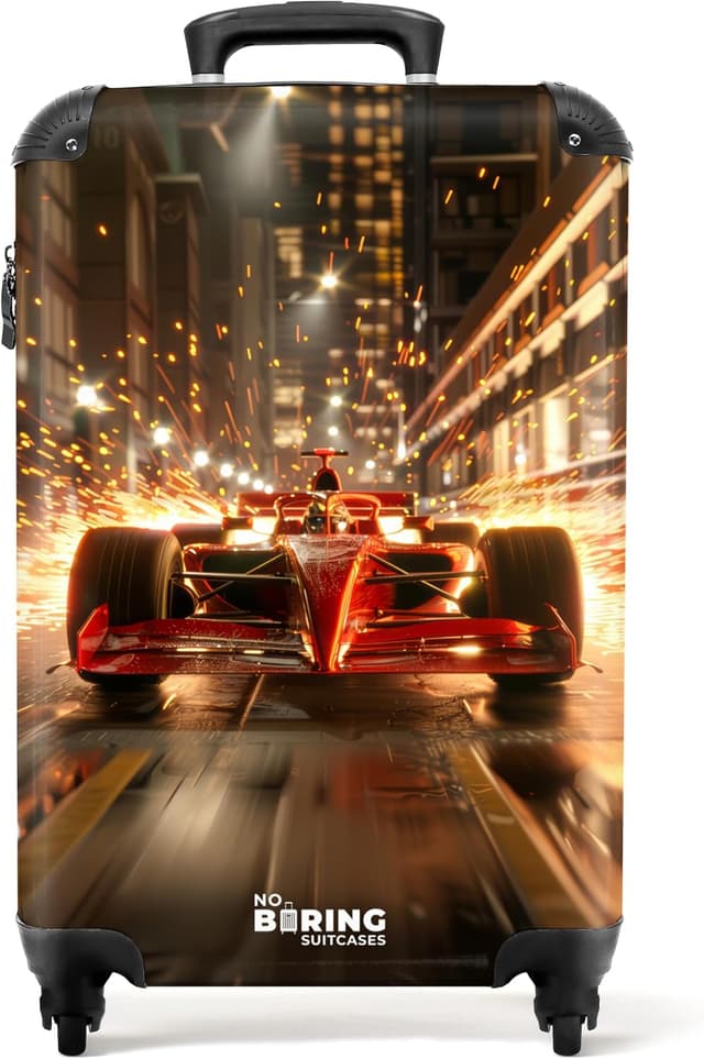 Detalle de Kinder-Handgepäckkoffer NoBoringSuitcases.com für Jungen (Formel 1 Auto, rot) – 55x40x20 cm