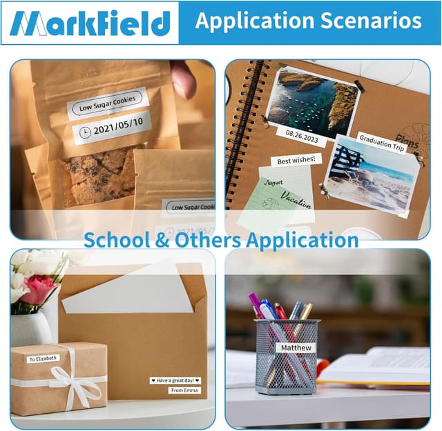 Detalle de MarkField 6er Pack kompatible Dymo LetraTag Etikettenbänder 12 mm x 4 m (Schwarz auf Weiß)