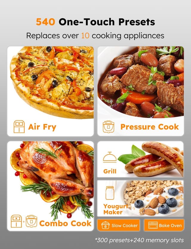 Detalle de Nuwave Duet Air Fryer, Electric Pressure Cooker & Grill Combo (540 1 Multicooker, 3 Removable Lids, 18/10 SS Pot)