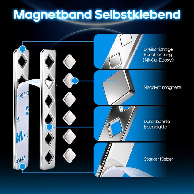 Detalle 2 de Giantzhong Magnetstreifen selbstklebend (8 Stück) – extra stark für Küche, Büro & Kühlschrank
