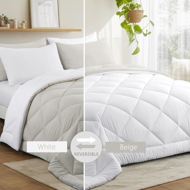 Detalle de RUIKASI Coverless Duvet King Size 10.5 Tog (400GSM) with 2 Pillowcases – Reversible Beige/White