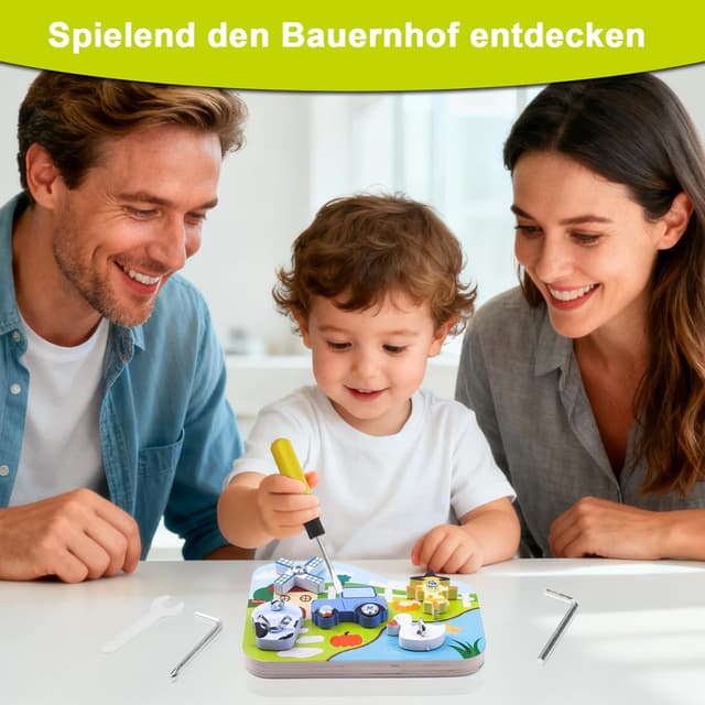 Detalle 2 de Liangding Montessori Bauernhof-Schraubbrett (17-teiliges Set) aus Holz – Lern- und Motorikspielzeug ab 3 Jahren