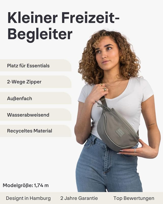 Detalle de JOHNNY URBAN Ben Bauchtasche für Damen & Herren – wasserabweisende Hip Bag für Alltag, Festival & Sport