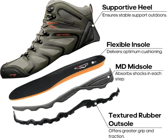 Detalle de NORTIV 8 Herren Outdoorschuhe: wasserdichte Wanderstiefel für Trekking & Bergsteigen