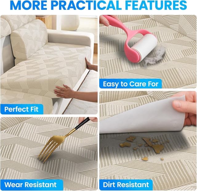 Detalle 2 de Copriseduta e copricuscini elasticizzati CYCMACO per divano (3 posti) beige