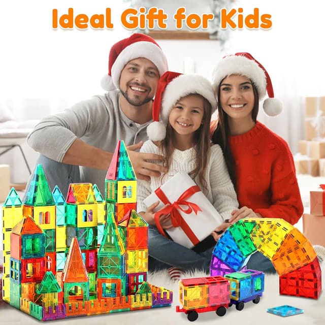 Thumbnail 5 de 100PCS Magnetic Tiles Set 3D Rainbow Castle, 2 Cars 🧩