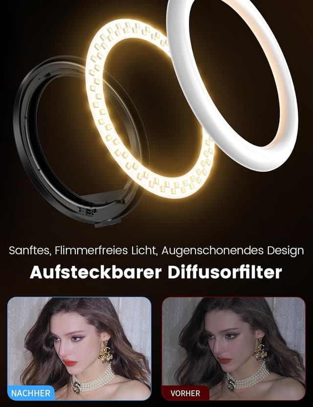 Detalle 2 de Acrhkoor 10,2" dimmbares Ringlicht mit 75-Zoll-Aluminiumstativ für Make-up, TikTok & Live-Streams