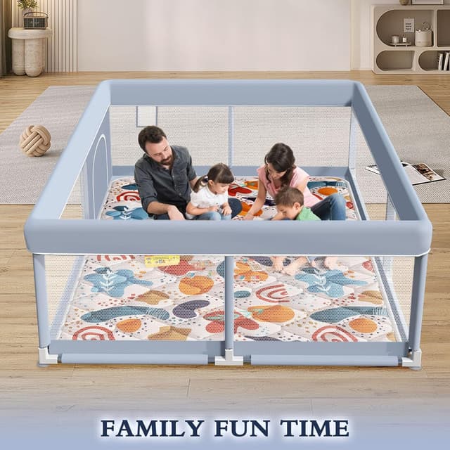 Detalle de XVISHX 65 x 50 Inch Baby Playpen with Mat, Playard for Indoor & Outdoor Use (Grey)