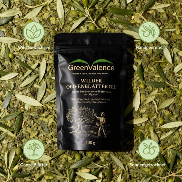 Detalle de GreenValence Wilder Olivenblättertee aus dem Algarve (100 g) – sonnengetrocknet, naturrein
