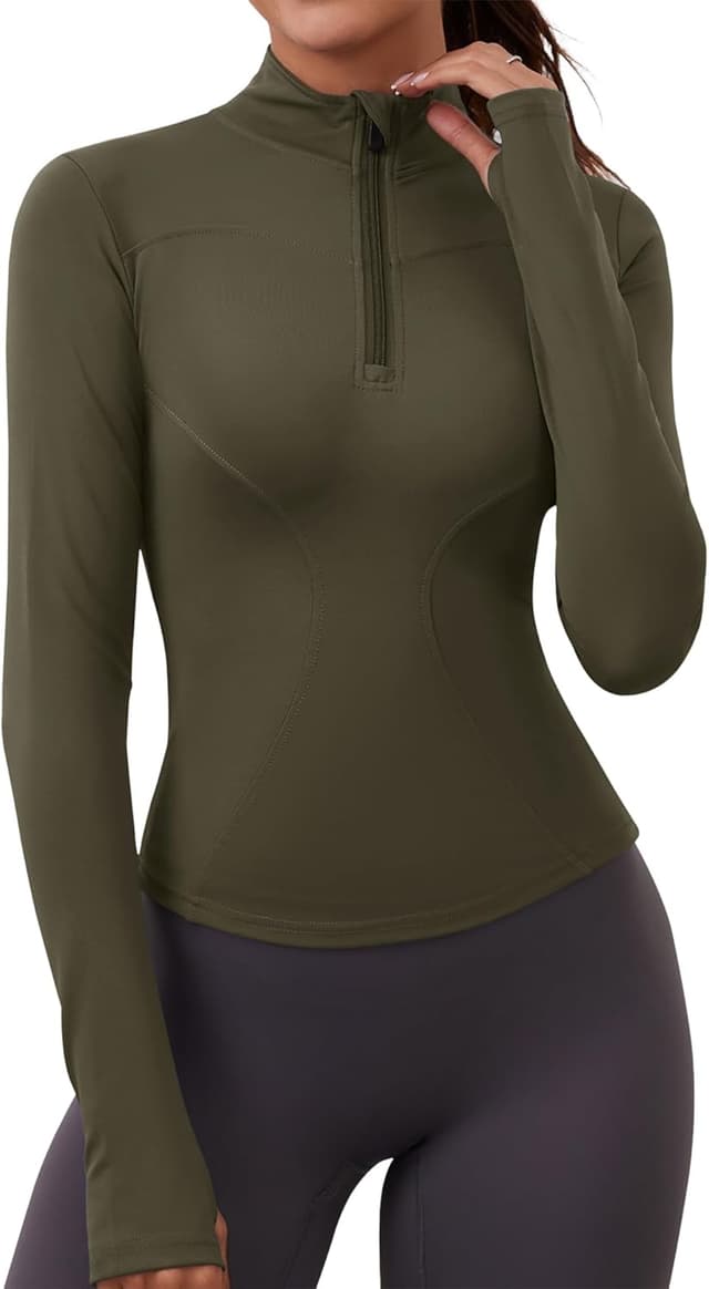 Detalle de Rapbin women’s long sleeve gym tops 1/4 zip workout T-shirt with thumb holes