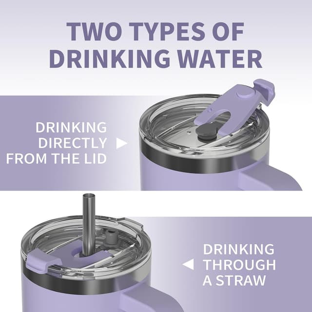 Detalle de 40 oz Tumbler with Handle (Purple) — Double-Wall Insulated Stainless Steel Travel Mug with Lid & Straw