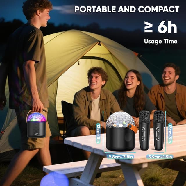Thumbnail 6 de Dislocati Karaoke Machine with 2 Rechargeable Microphones, LED Disco Lights & Bluetooth Speaker