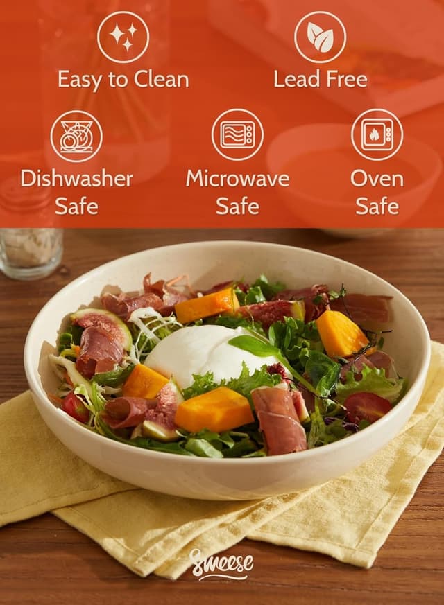 Detalle de Sweese 30 Oz Salad Serving Bowls Set of 6 (8.4 Inch) Beige Porcelain Bowls