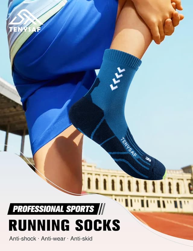 Detalle 2 de Lounwee Kompressions-Laufsocken (Crew) für Herren & Damen – gepolstert, 3er-Pack für Arbeit, Wandern & Basketball