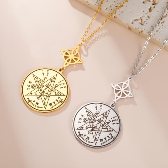 Thumbnail 6 de Dreamtimes Collana con nodo delle streghe e pentagramma Tetragrammaton in acciaio inossidabile