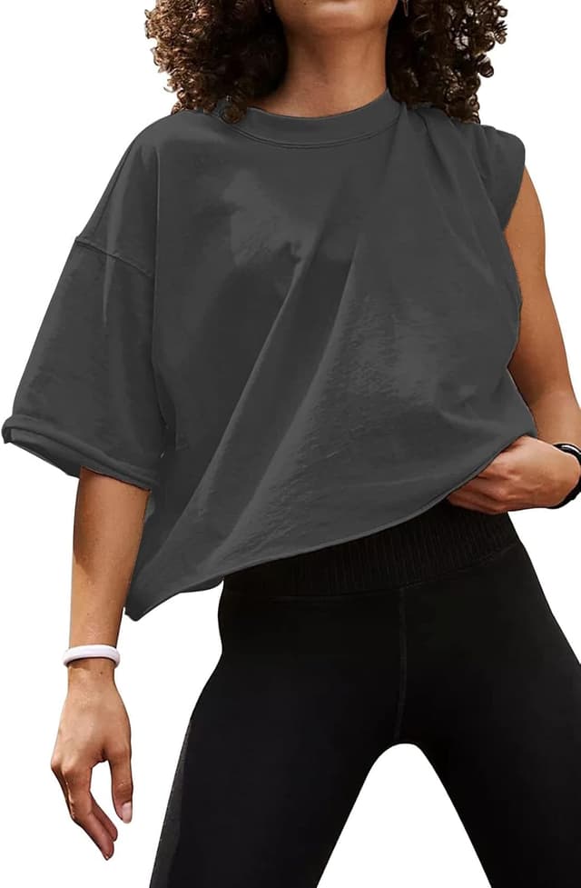 Detalle 2 de AirMood Oversize Workout Crop T-Shirt mit halben Rollärmeln – lässiges Oversize-Crop für Alltag & Training