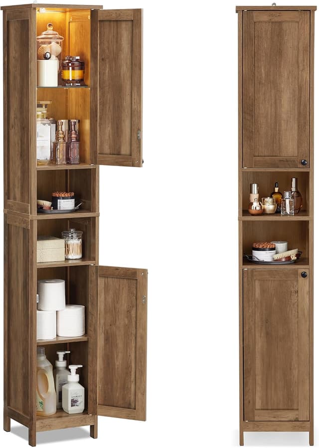 Detalle de VASAGLE BBK566KB01 mobile da bagno salvaspazio con luce attivata dalla porta, 30 cm