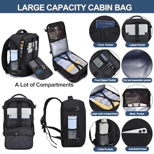 Detalle de PUSLOM Mochila de cabina 40x20x25 cm (20L) con USB para portátil de 14 pulgadas y bolsillo antirrobo