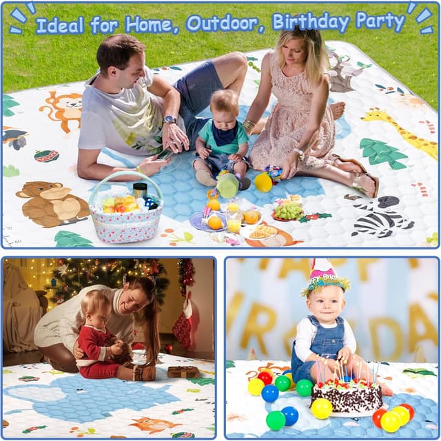 Thumbnail 6 de Funsland Large Baby Play Mat (200x180cm) – foldable waterproof cotton playpen mat
