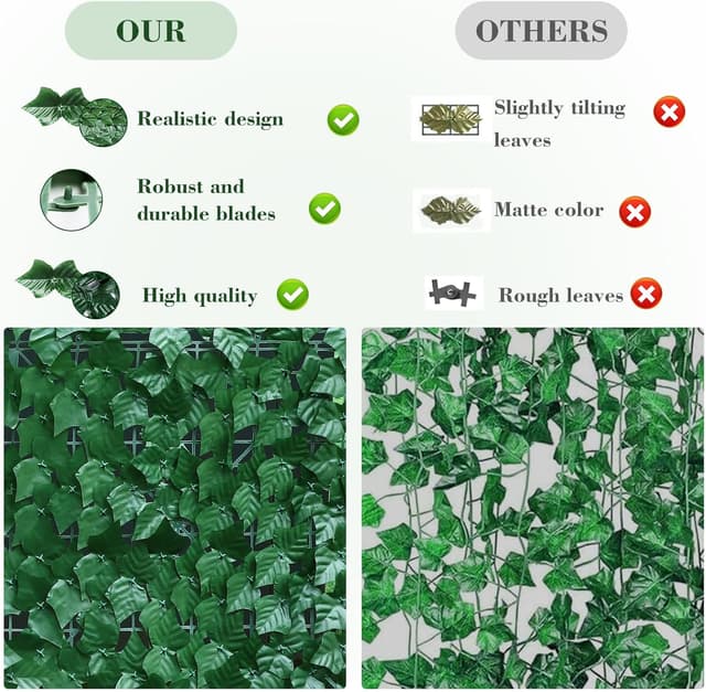 Detalle 2 de Künstlicher Efeu Sichtschutzzaun 1 m x 3 m, erweiterbar – UV-geschützt, 2 Stück für Garten & Balkon