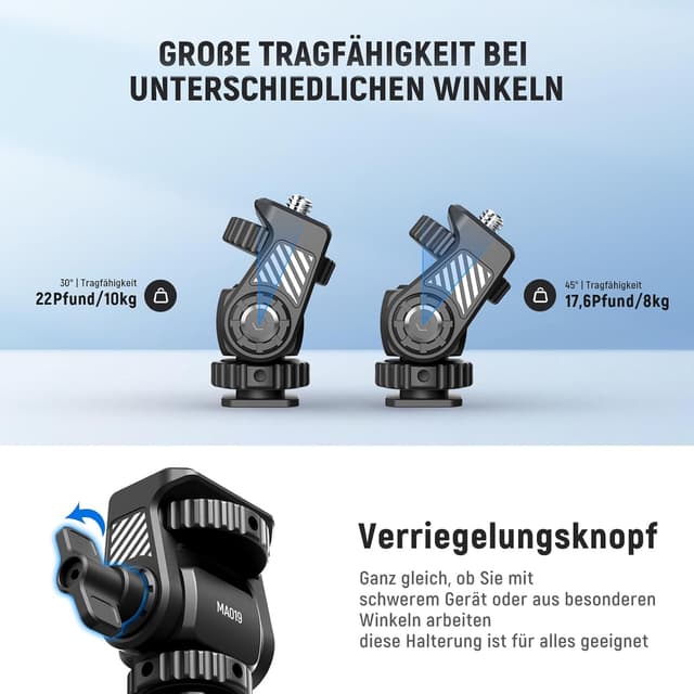 Detalle de NEEWER Fieldmonitor-Halterung mit Cold-Shoe-Adapter (360° drehbar, 180° neigbar) für 5"/7" Monitore