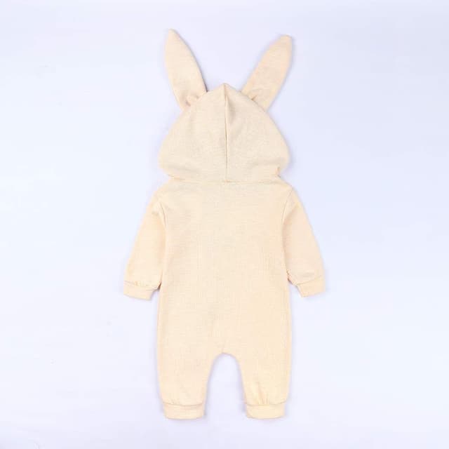 Detalle de Wocharm Newborn bunny ear hooded cotton zip romper set for autumn/winter wear