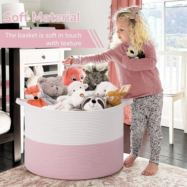 Detalle 2 de TIMEYARD Jumbo Wäschekorb 115 l (rosa) für Kinderzimmer & Spielzeugaufbewahrung