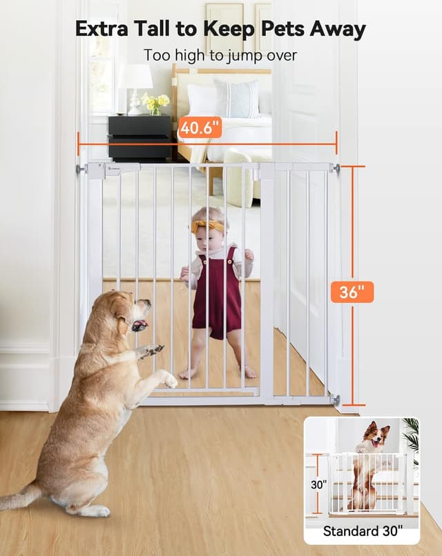 Detalle de COMOMY Türschutzgitter Extra Hoch (91,5 cm) – 75–103 cm passend, ohne Bohren, weiß